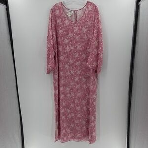 Lejaby Paris Neiman Marcus 100% Silk Floral Kaftan - Pink/Ivory - Medium